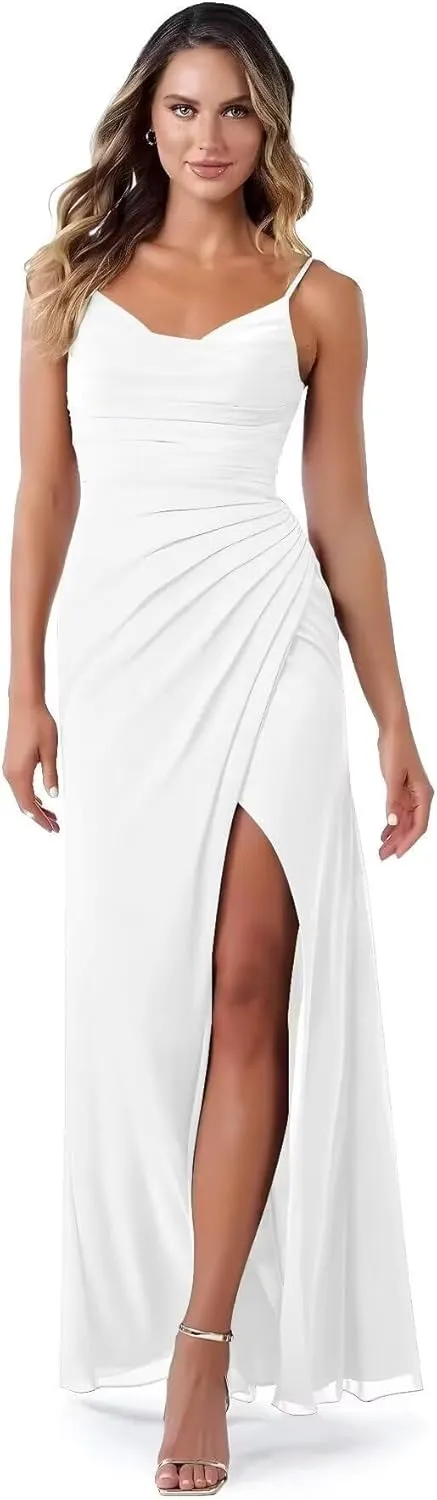 Fair Lady Bridesmaid Dresses for Women Long Chiffon Spaghetti Straps Formal Evening Party Gowns with Slit