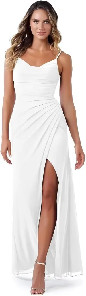 Fair Lady Bridesmaid Dresses for Women Long Chiffon Spaghetti Straps Formal Evening Party Gowns with Slit