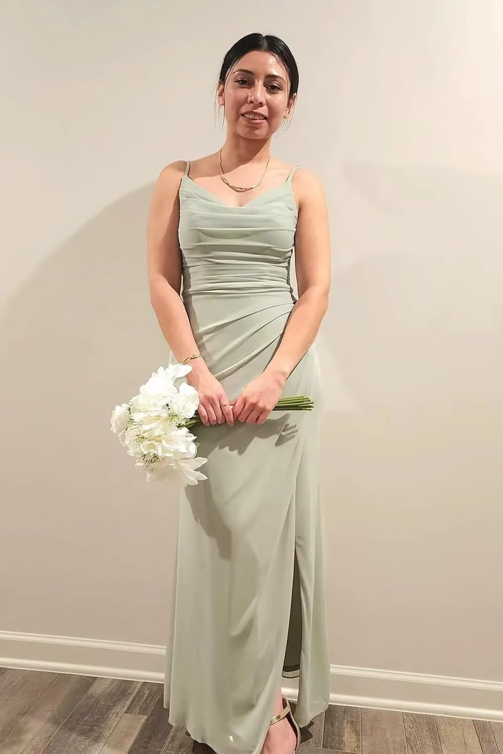 Fair Lady Bridesmaid Dresses for Women Long Chiffon Spaghetti Straps Formal Evening Party Gowns with Slit