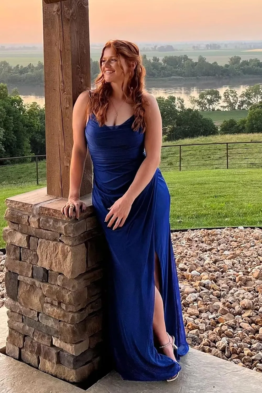 Fair Lady Bridesmaid Dresses for Women Long Chiffon Spaghetti Straps Formal Evening Party Gowns with Slit