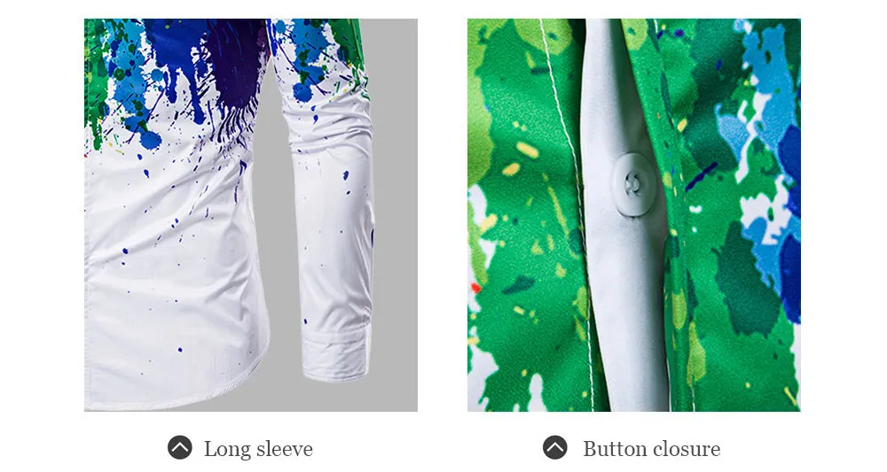 Fashionable 3D Inked Print Colorful Turndown Collar Long Sleeve Shirt for Men 6497