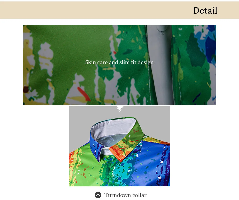 Fashionable 3D Inked Print Colorful Turndown Collar Long Sleeve Shirt for Men 6497