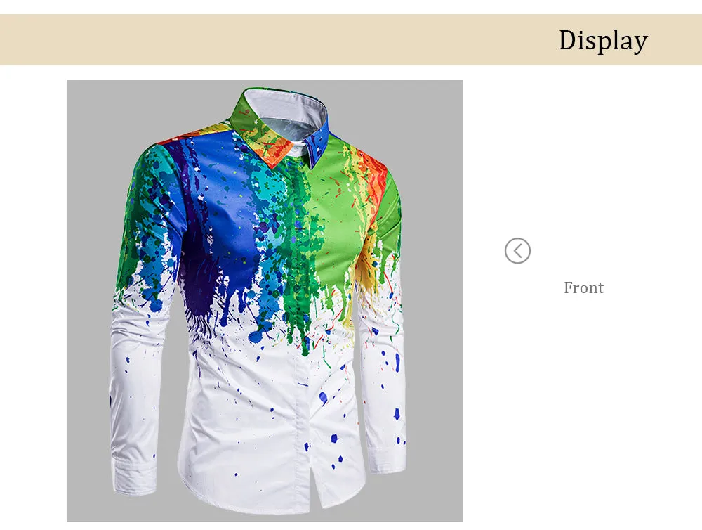 Fashionable 3D Inked Print Colorful Turndown Collar Long Sleeve Shirt for Men 6497