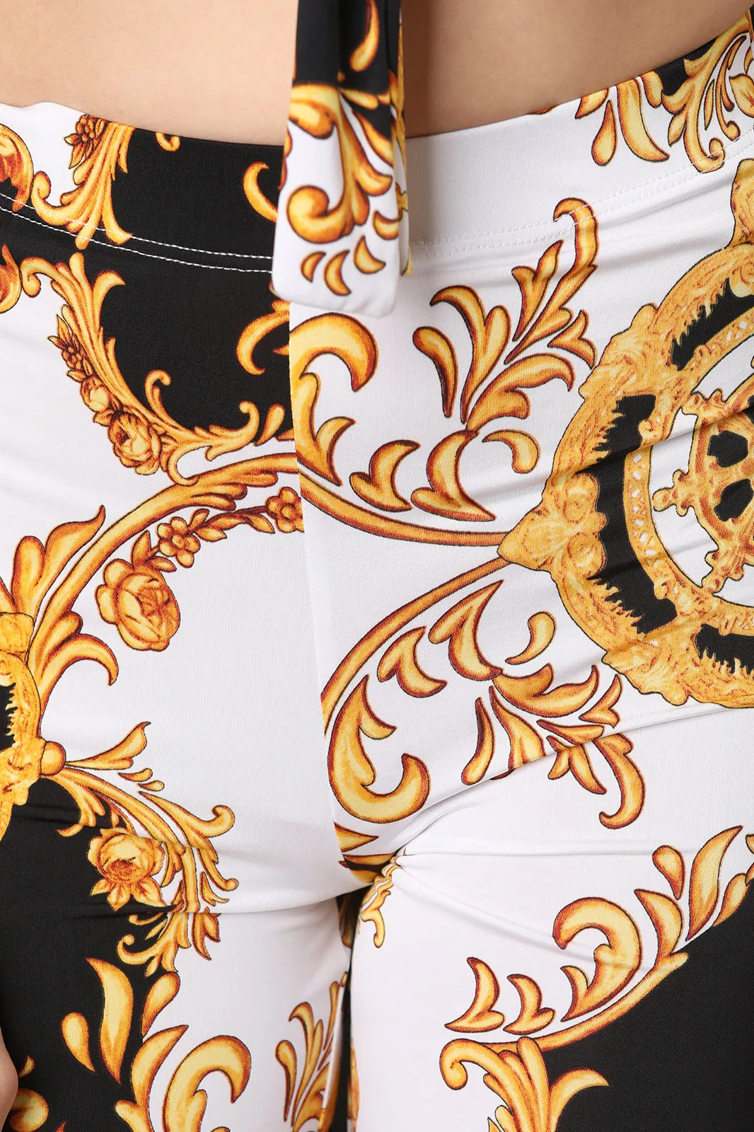 Filigree Wheel Print Halter Top With Slit Pants Set