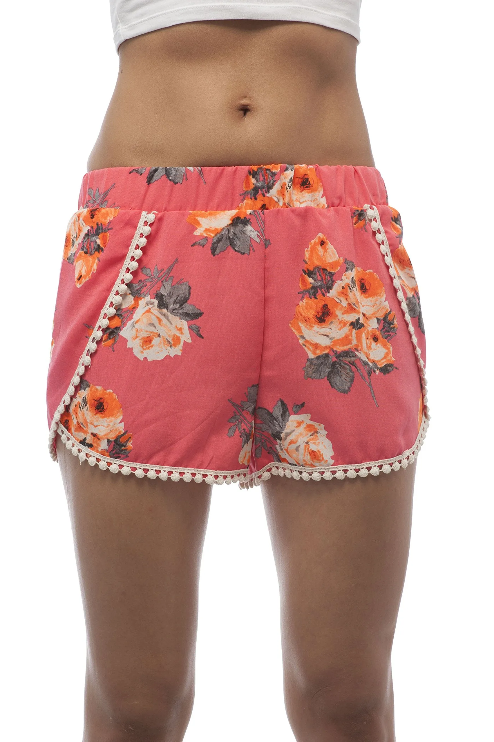 Floral Print Crochet Trim Shorts