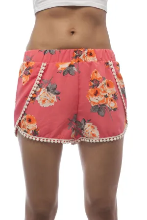 Floral Print Crochet Trim Shorts