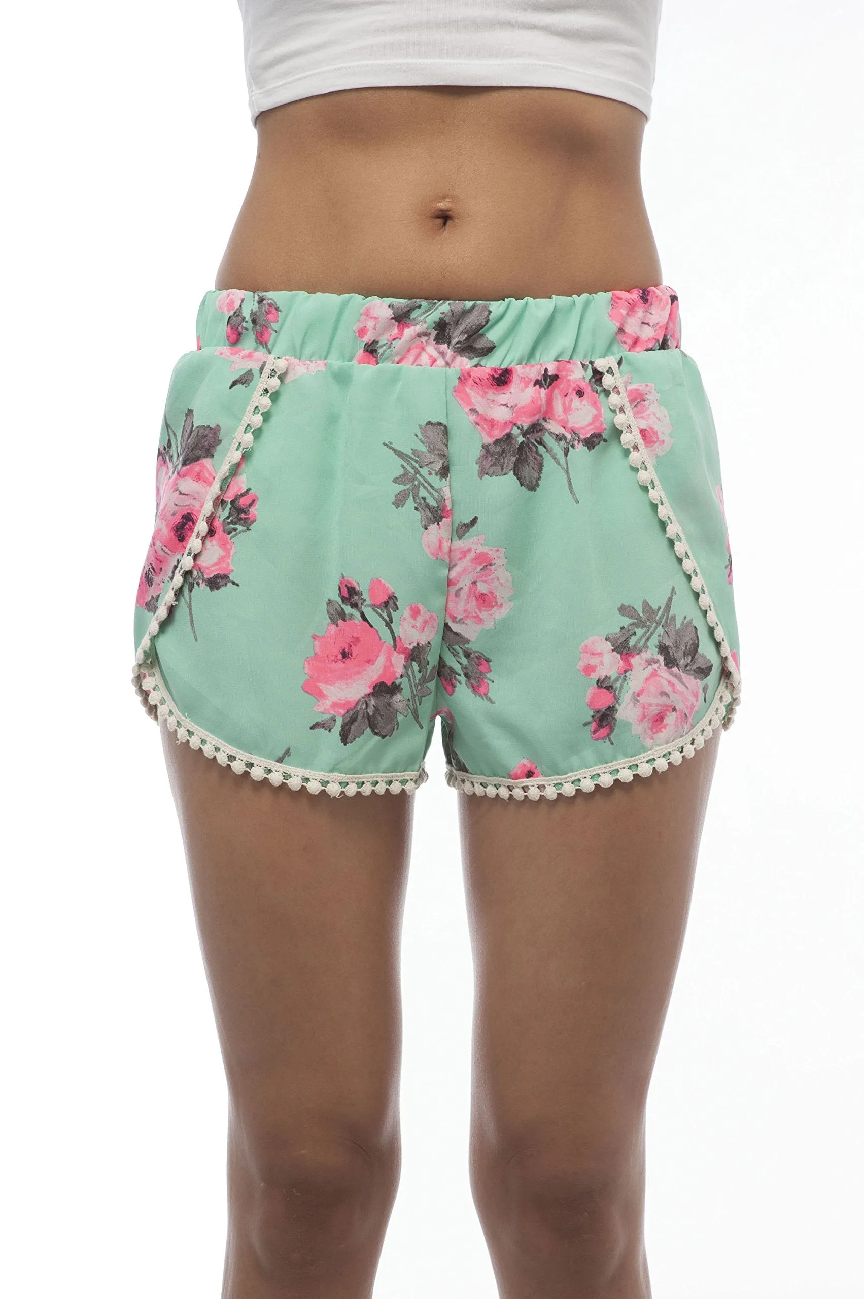 Floral Print Crochet Trim Shorts