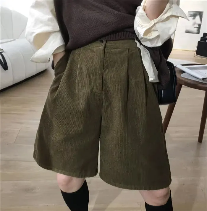 Flytonn-cute winter outfits casual winter outfits christmas outfit party look inspos High Waist Loose Cozy Corduroy Shorts