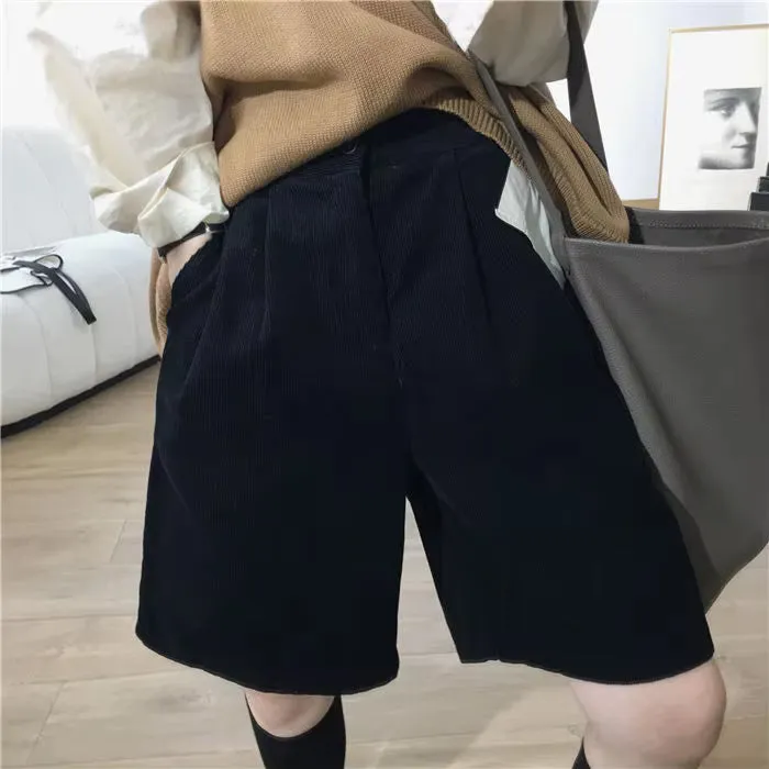 Flytonn-cute winter outfits casual winter outfits christmas outfit party look inspos High Waist Loose Cozy Corduroy Shorts
