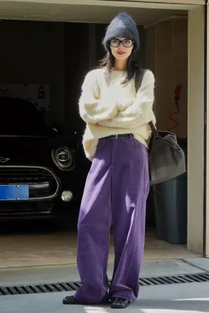 Flytonn-cute winter outfits casual winter outfits christmas outfit party look inspos High Waist Vintage Purple Corduroy Long Pants