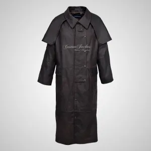 FORESTER Men's Leather Riding Long Coat Brown Duster Coat