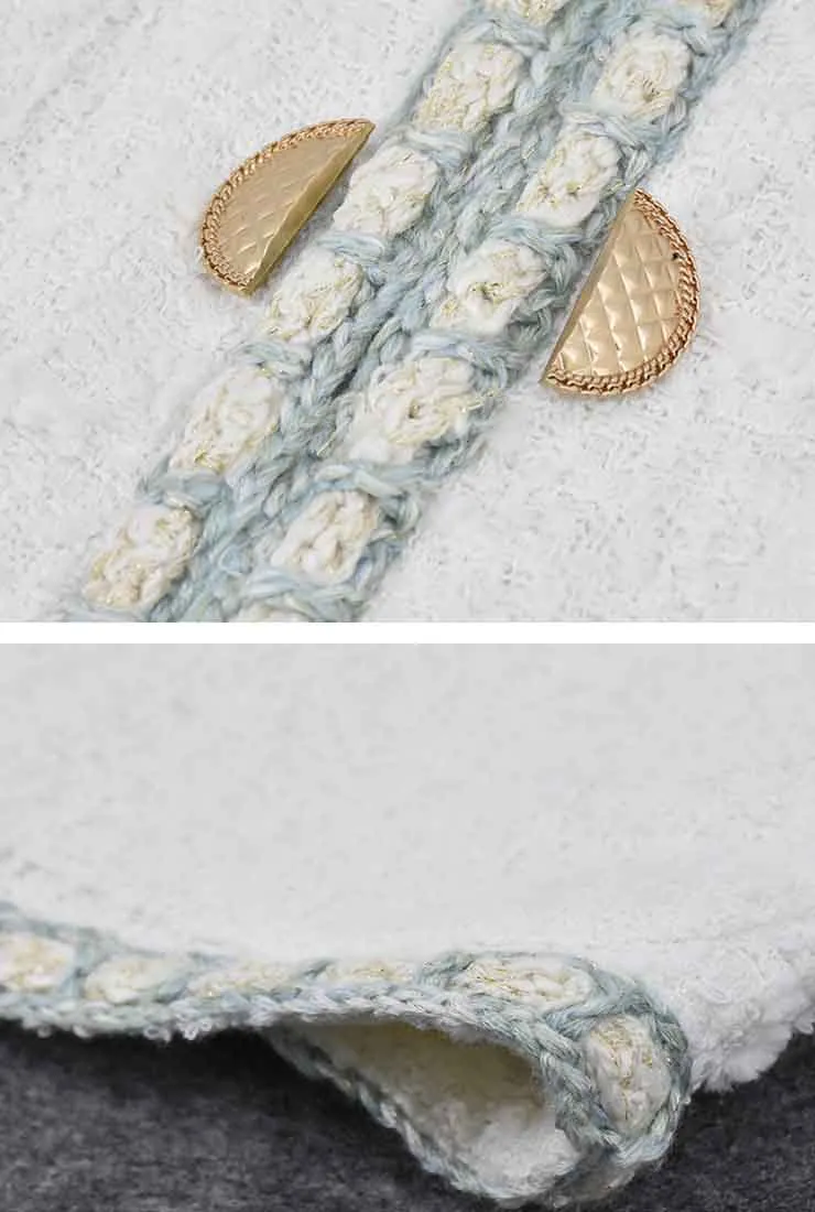 Front Pockets Vintage White Tweed Jacket