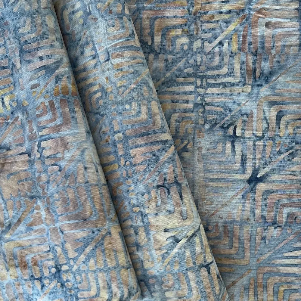 Geo Mosaic Beige & Blue Cotton Batik (Made in Indonesia)