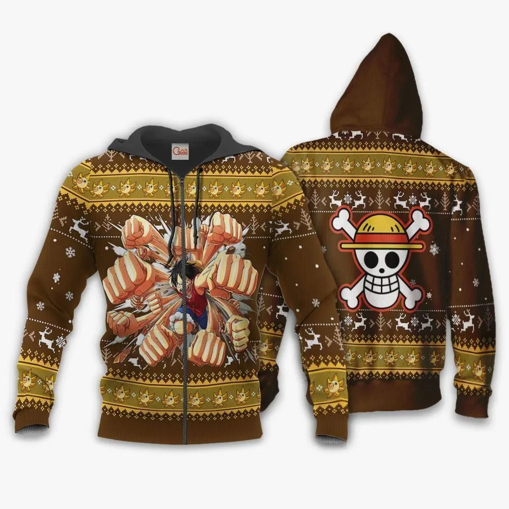 Giftngon - Luffy Gomu Gomu Ugly Sweater Xmas One Piece Anime Chrismast For Kids