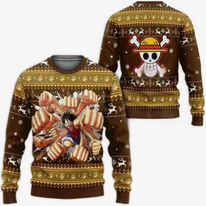 Giftngon - Luffy Gomu Gomu Ugly Sweater Xmas One Piece Anime Chrismast