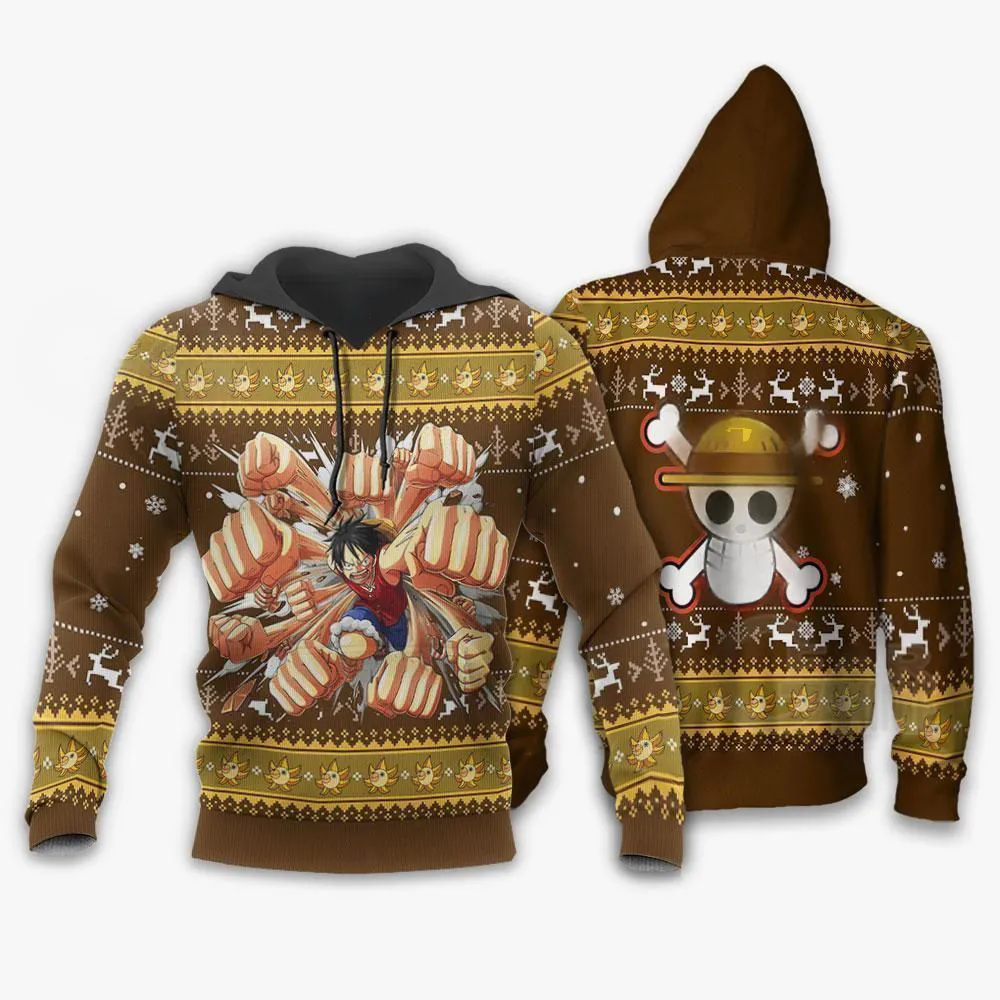 Giftngon - Luffy Gomu Gomu Ugly Sweater Xmas One Piece Anime Chrismast