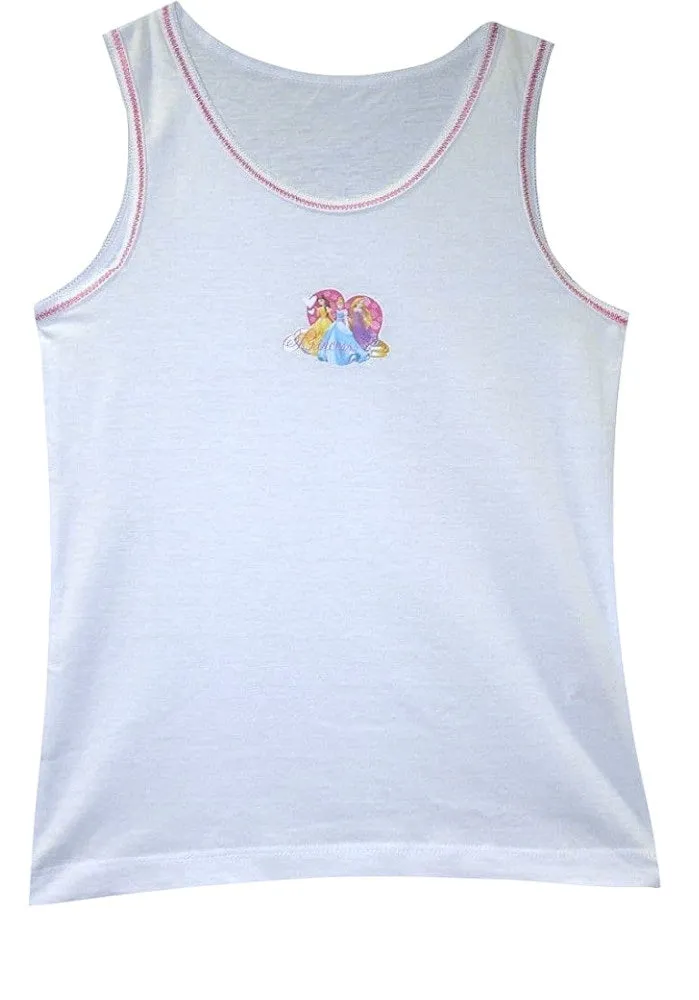 Girls Disney Princess White 2 Pack Soft Cotton Sleeveless Underwear Vests