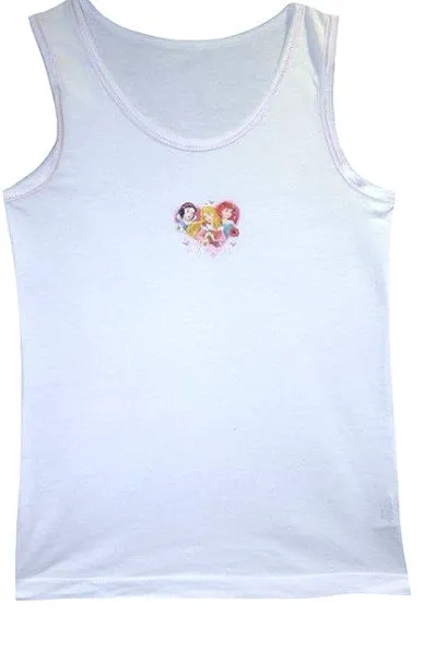 Girls Disney Princess White 2 Pack Soft Cotton Sleeveless Underwear Vests