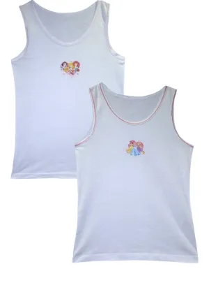 Girls Disney Princess White 2 Pack Soft Cotton Sleeveless Underwear Vests