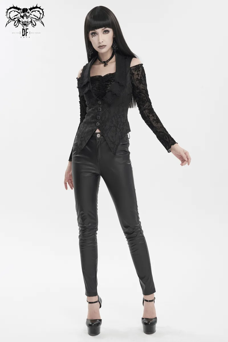 Gothic Floral Embroidered Waiscoat with Buttons / Vintage Women's Clothing with Lacing on Back