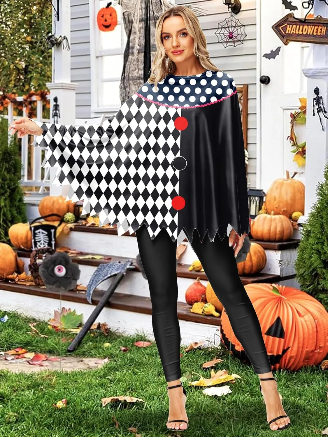 Halloween Pumpkin Costume Spider Web Skeleton Poncho Cloak
