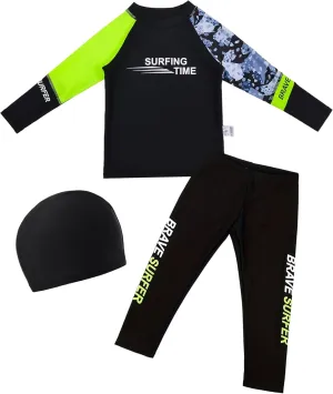 Happy Cherry Boys There Piece Swimsuit UPF 50  Long Sleeve Swim Shirt and Long Pants Rash Guards with Swim Hat