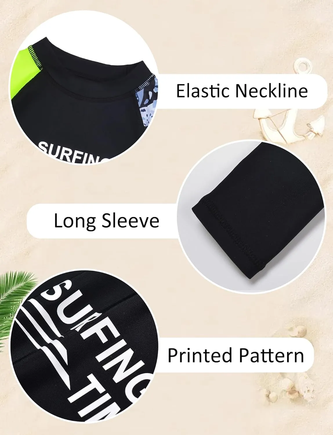 Happy Cherry Boys There Piece Swimsuit UPF 50  Long Sleeve Swim Shirt and Long Pants Rash Guards with Swim Hat