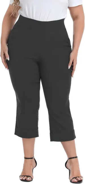 HDE Plus Size Pull On Capris for Women