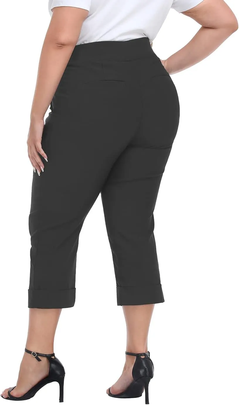HDE Plus Size Pull On Capris for Women