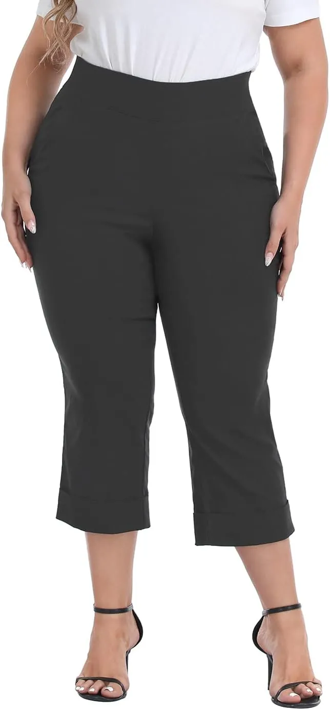 HDE Plus Size Pull On Capris for Women