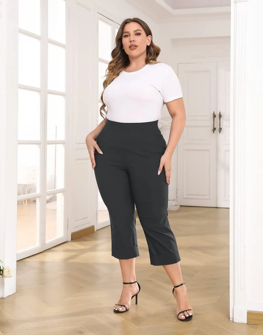 HDE Plus Size Pull On Capris for Women