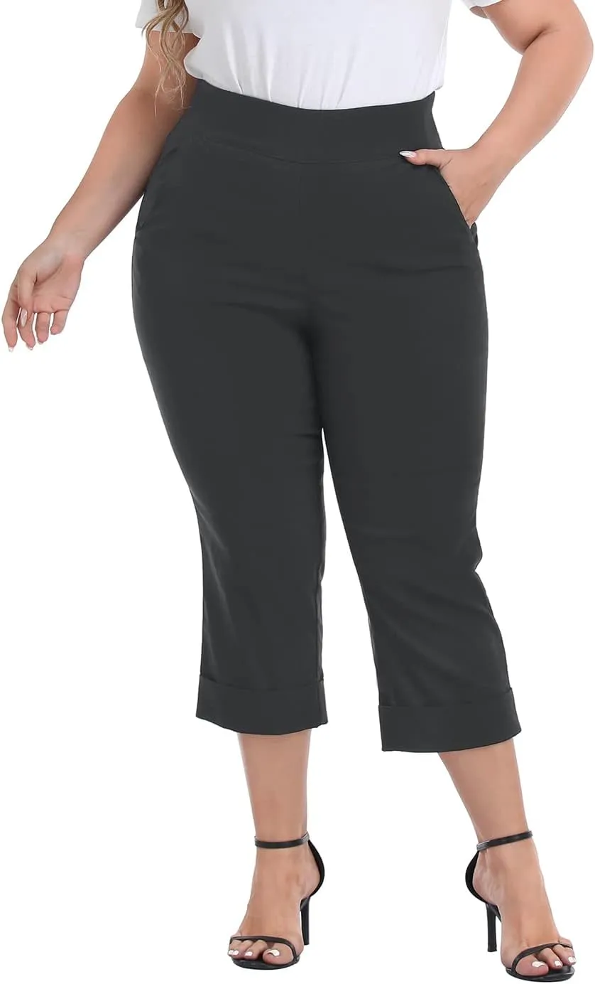 HDE Plus Size Pull On Capris for Women