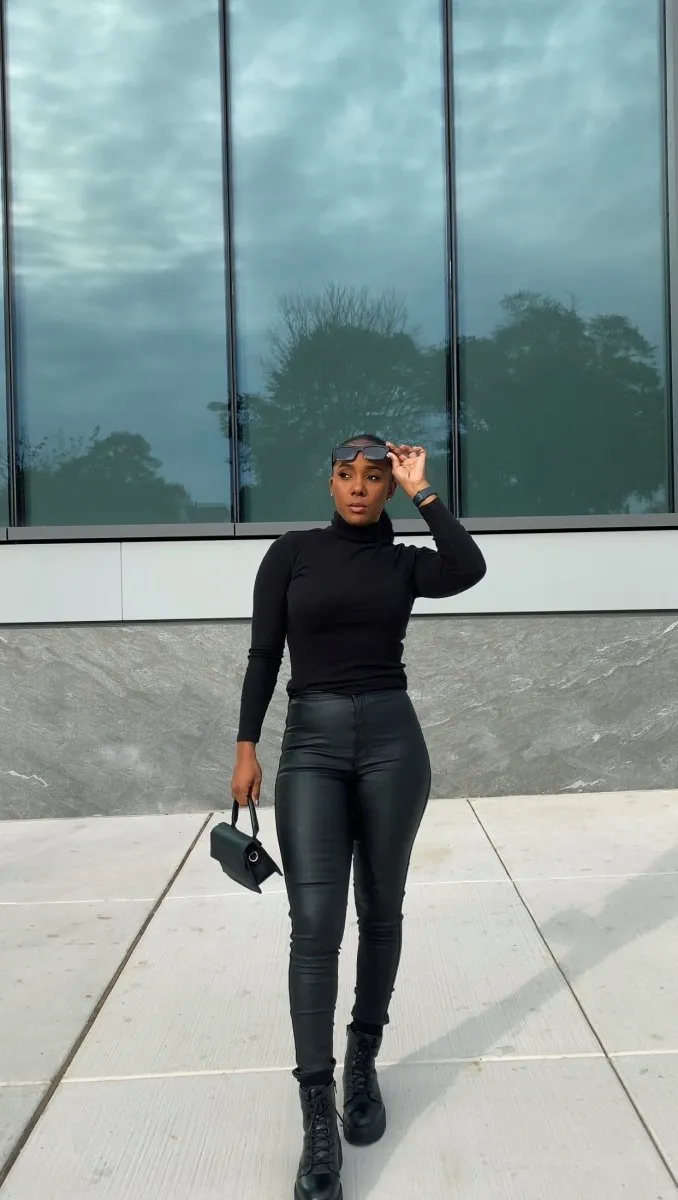 High waist black Pu pants