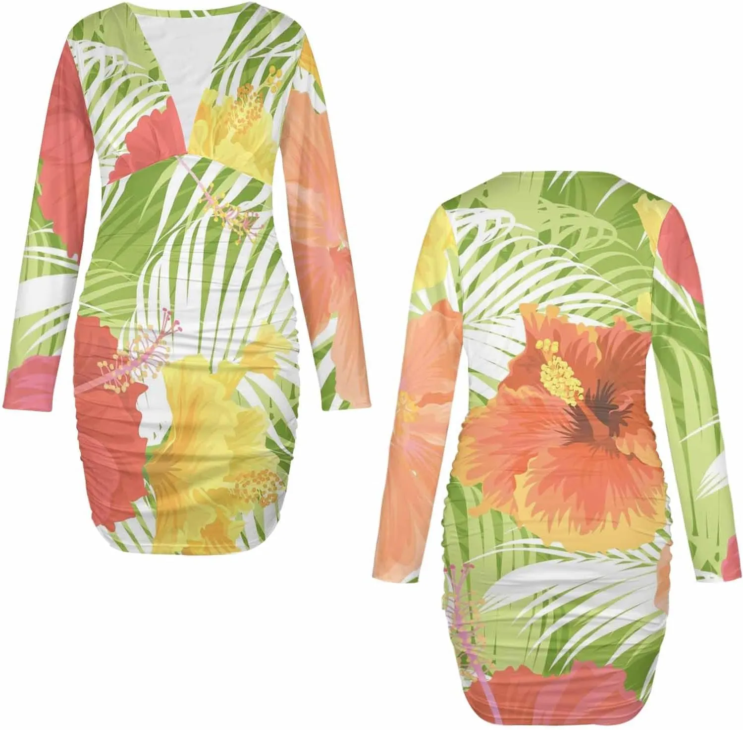 Homecoming Dresses 2024 Tropical Palm Leaves and Flower Women's Bodycon Dresses Printed Long Party Club Dress