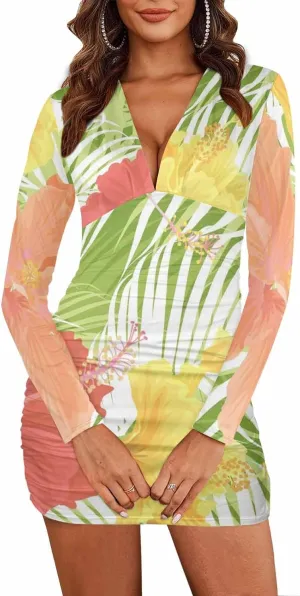 Homecoming Dresses 2024 Tropical Palm Leaves and Flower Women's Bodycon Dresses Printed Long Party Club Dress