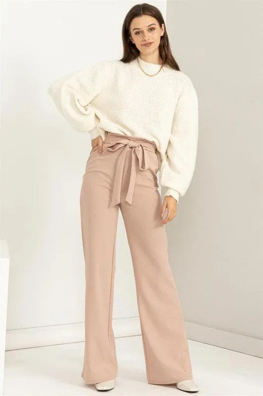 HYFVE Seeking Sultry High-Waisted Tie-Front Flared Pants, Black and Nude