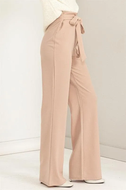 HYFVE Seeking Sultry High-Waisted Tie-Front Flared Pants, Black and Nude