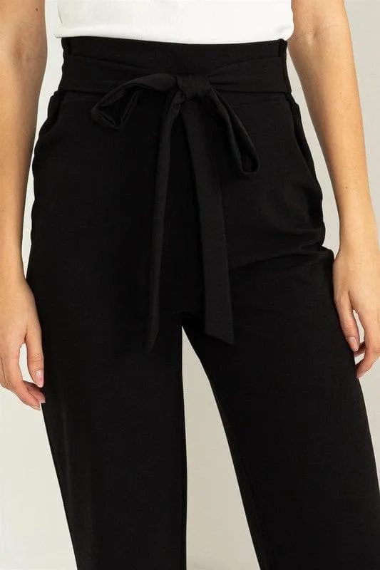 HYFVE Seeking Sultry High-Waisted Tie-Front Flared Pants, Black and Nude