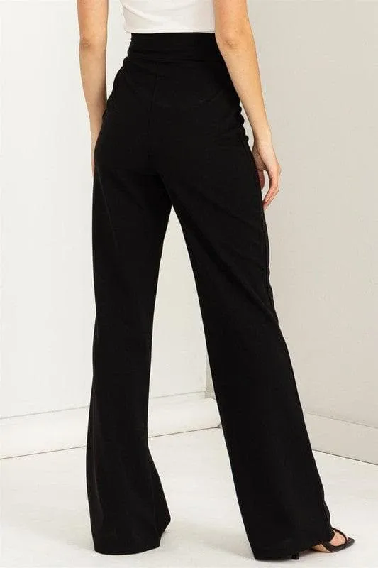 HYFVE Seeking Sultry High-Waisted Tie-Front Flared Pants, Black and Nude