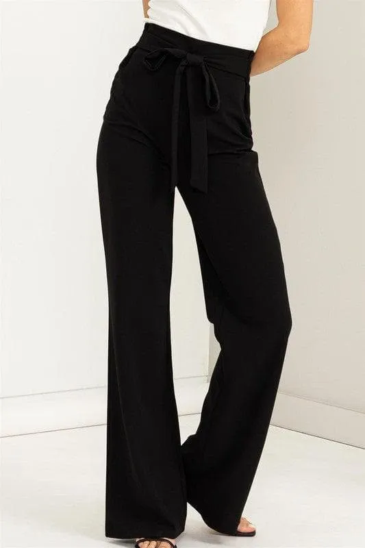 HYFVE Seeking Sultry High-Waisted Tie-Front Flared Pants, Black and Nude