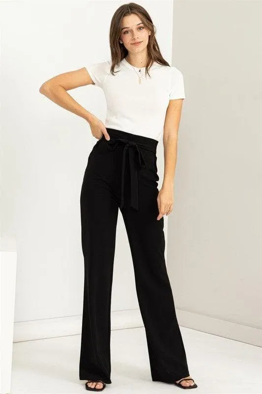 HYFVE Seeking Sultry High-Waisted Tie-Front Flared Pants, Black and Nude
