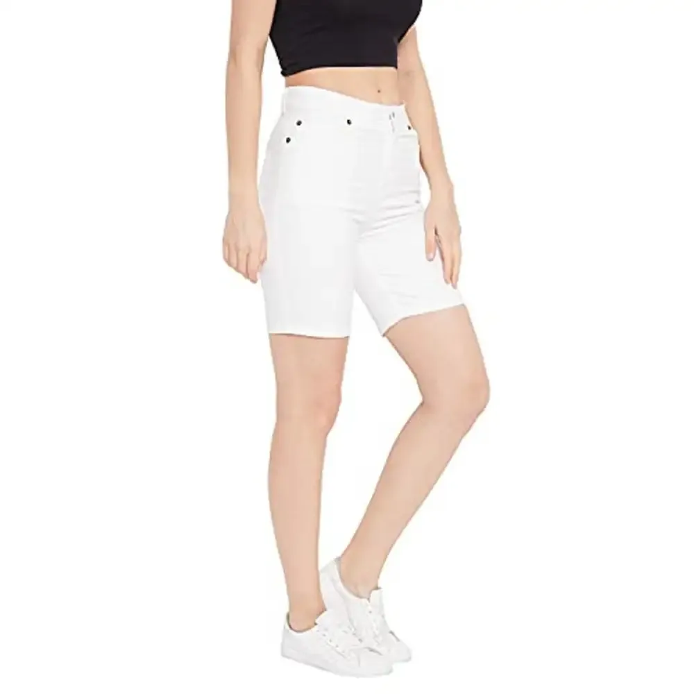 HYPERNATION White Cotton Lycra Women's Shorts