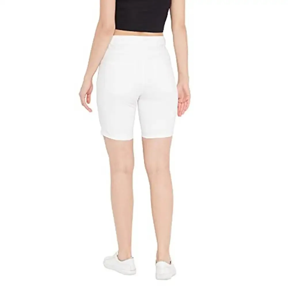 HYPERNATION White Cotton Lycra Women's Shorts