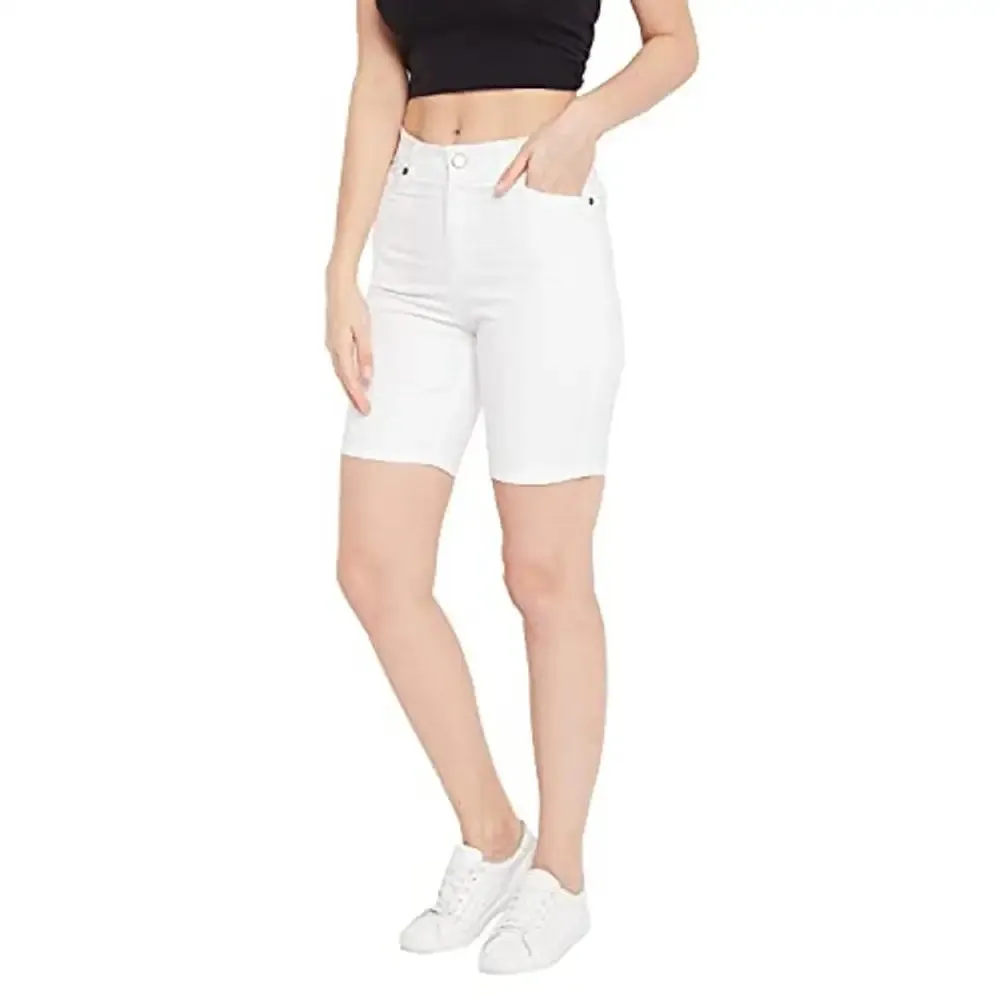 HYPERNATION White Cotton Lycra Women's Shorts