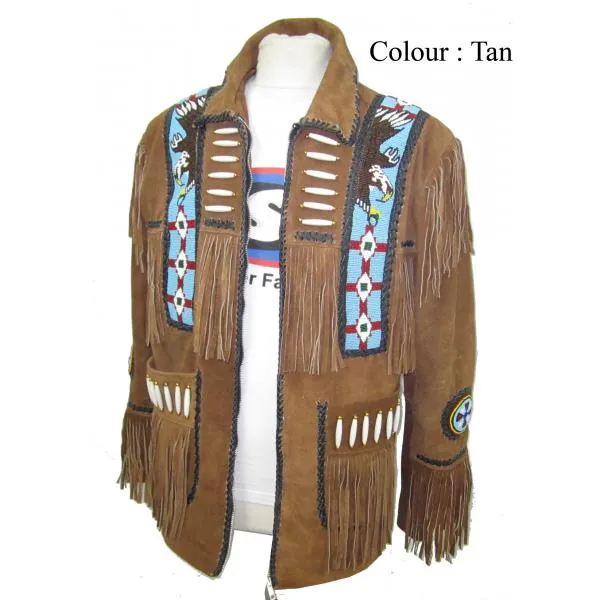 Indian Western Fringe Beaded  Leather Jacket - Huron 140