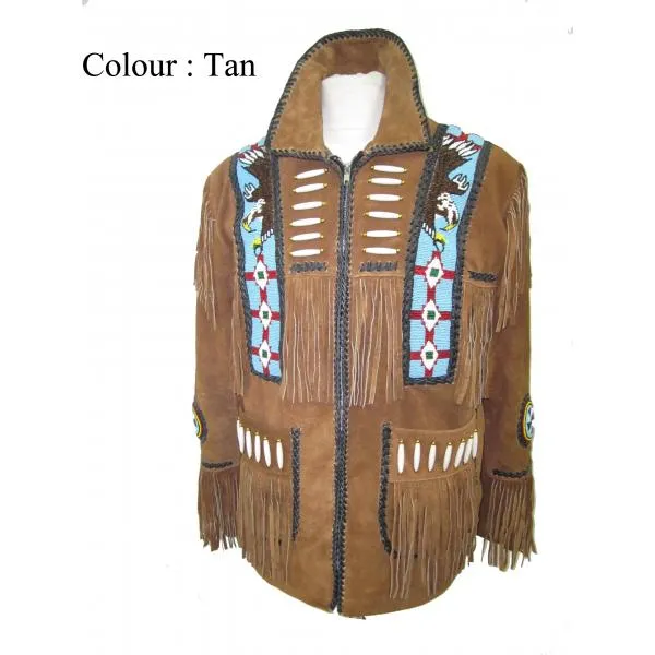 Indian Western Fringe Beaded  Leather Jacket - Huron 140