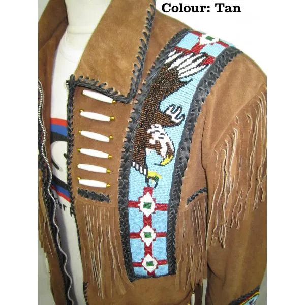 Indian Western Fringe Beaded  Leather Jacket - Huron 140