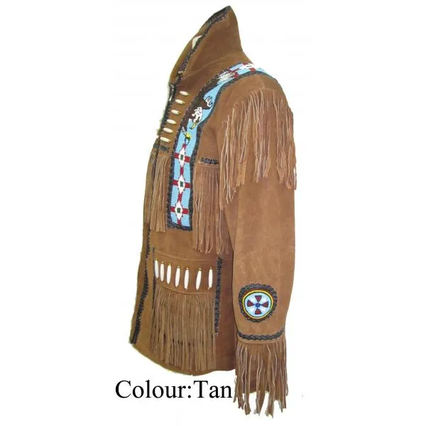 Indian Western Fringe Beaded  Leather Jacket - Huron 140