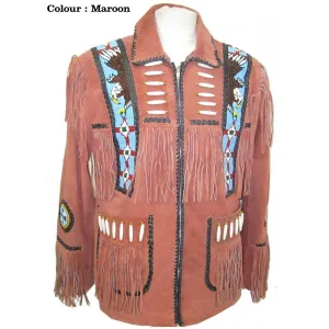 Indian Western Fringe Beaded  Leather Jacket - Huron 140