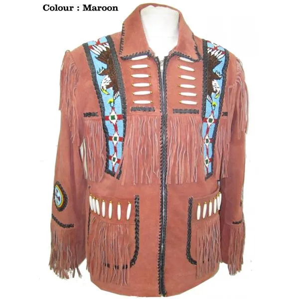 Indian Western Fringe Beaded  Leather Jacket - Huron 140